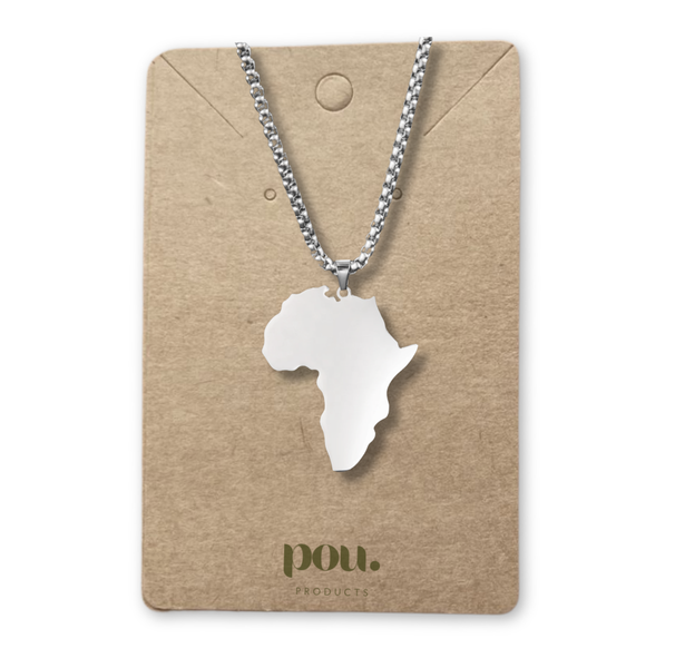 POU Mens Stainless Steel African Pendant Necklace - Silver