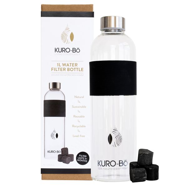 KURO-Bo - 1L Go-Eco Glass Water Filter Bottle Set