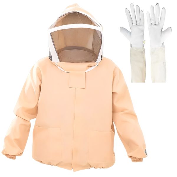 Protective BeeKeeping Jacket with Removable Fencing Veil Hood Gloves