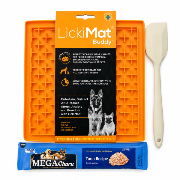 LickiMat Buddy Dog Enrichment Slow Feeder Kit with Mega Treat and Spatula