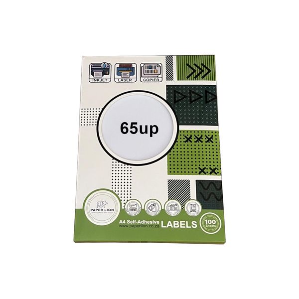 Paper Lion 65 Up A4 Self-Adhesive Labels 100 Sheets - strong adhesive label