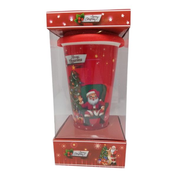 Christmas Santa Theme Ceramic Gift Cup with Lid