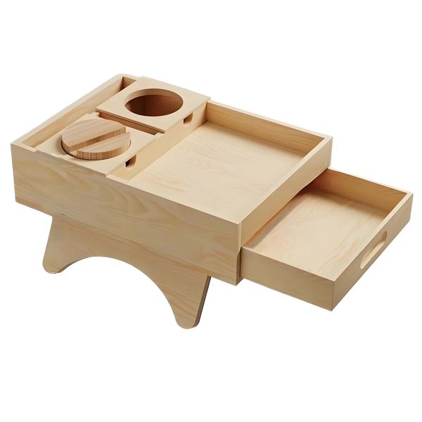 Wooden Couch Tray with Drawer Couch Bar Snack Box Wine Glass Holder