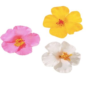 Hawaiian Flower Hair Clip - White, Pink &amp; Yellow - Set of 3