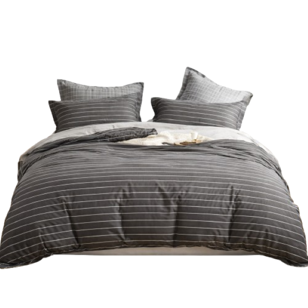 Linen Boutique - Duvet Cover 200TC 4pc Set- Strips Silver Super King