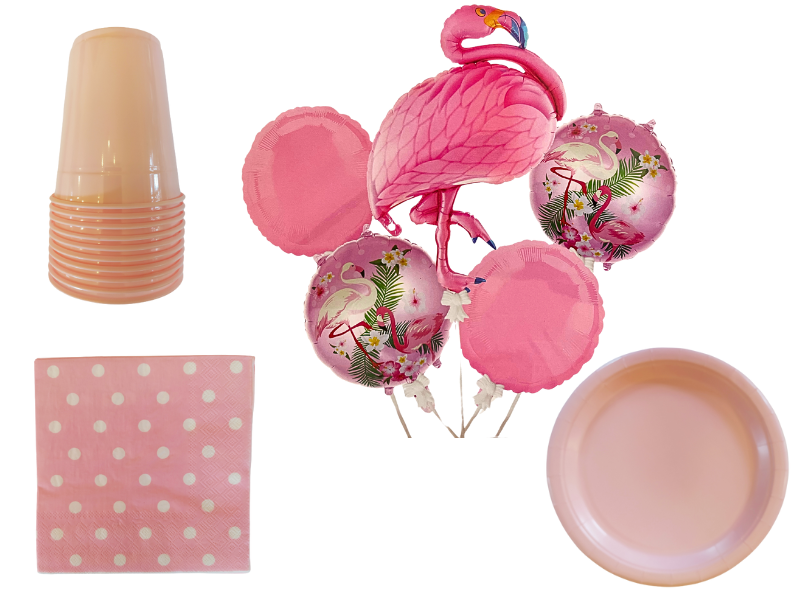 Flamingo Birthday Party Decor - Party - 55 Piece - Pink &amp; Polka dots