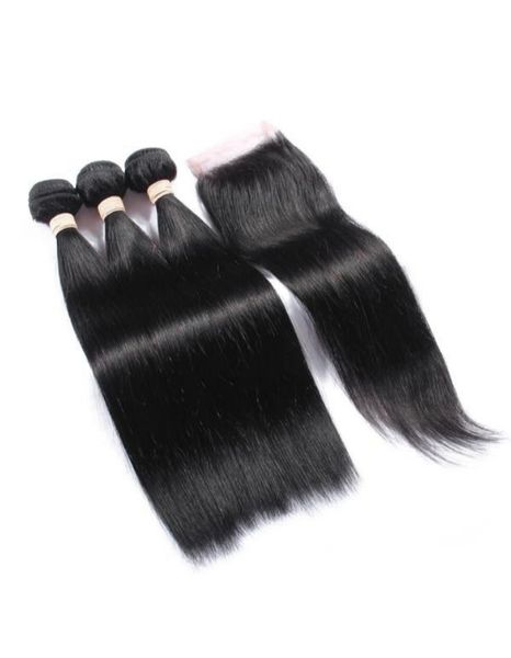 3 Bundles 100% Brazilian Straight Hair with 4x4 Closure 10 Inch- Grade 12A