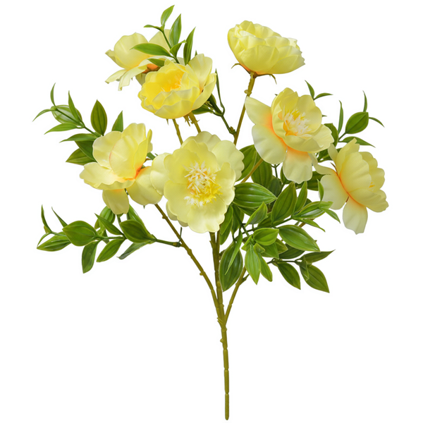 5 Piece - Simulated Peony Artificial Flowers - Yellow