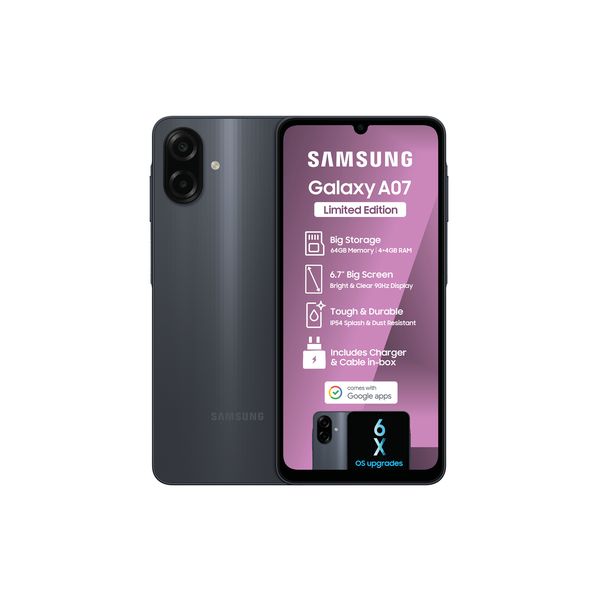 Samsung Galaxy A07 LTE 64GB Dual Sim - Black + 15W Travel Adapter