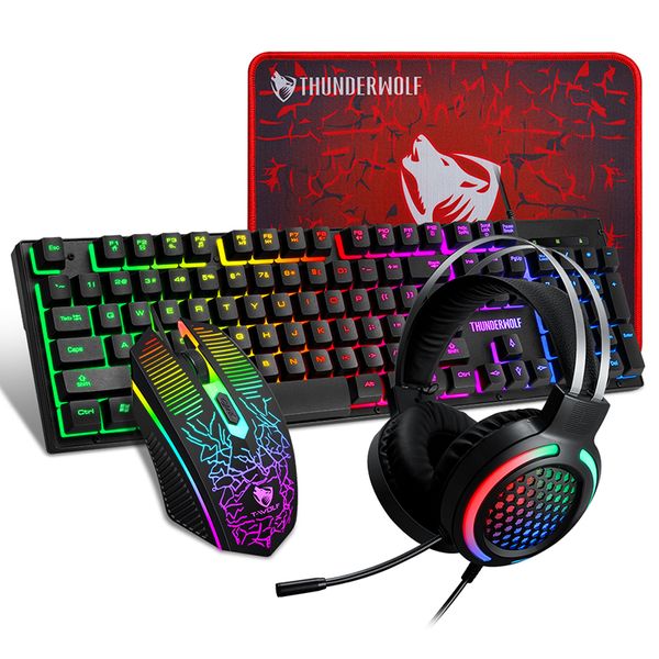 T-Wolf TF400 4-in-1 RGB Gaming Combo Keyboard,Mouse,Mouse Pad &amp;Headsets RGB