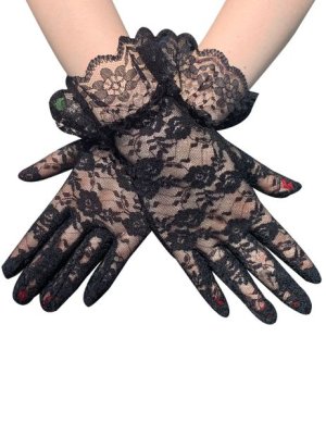 Lady Lace Floral Gloves Elegant Short for Wedding Halloween Cosplay Party