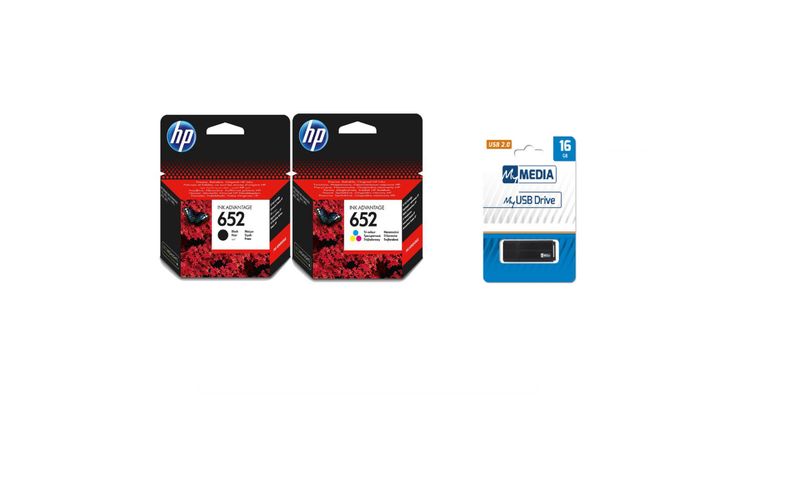 HP 652 Black &amp; Tri-Colour Ink with 16G 2.0 Flash Drive