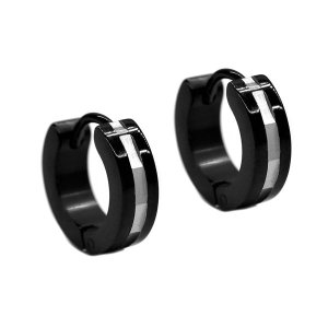 Xcalibur Stainless Steel 13mm Centered Stripe Detail Huggie Earrings