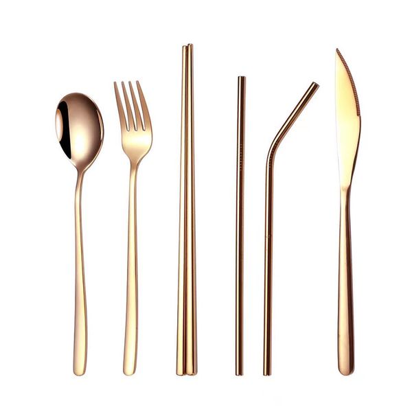 Rose Gold Finish 8pcs Fork and Knife Traveling Set (FKS-002-RG)