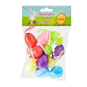 Decorative Easter Eggs - 12 Piece - Glitter with Ribbon - 12 Pack