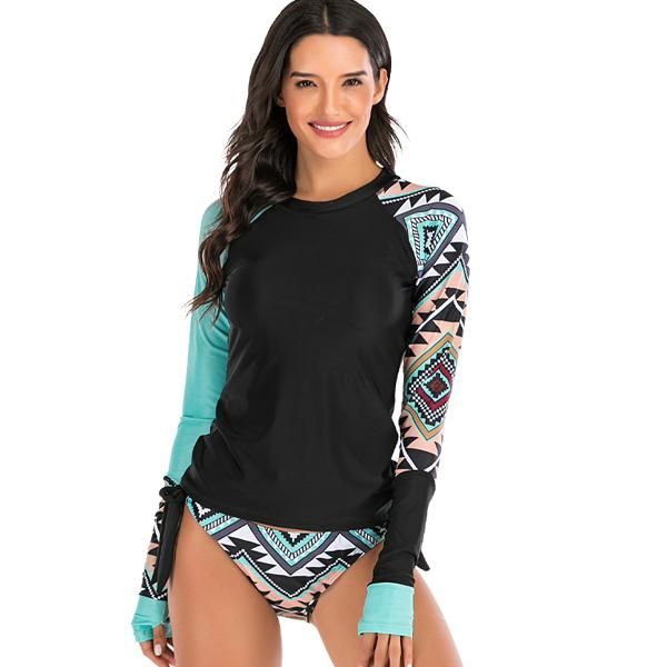 Iconix Women's Aqua Geometrics Long Sleeve Two Piece Swimwear