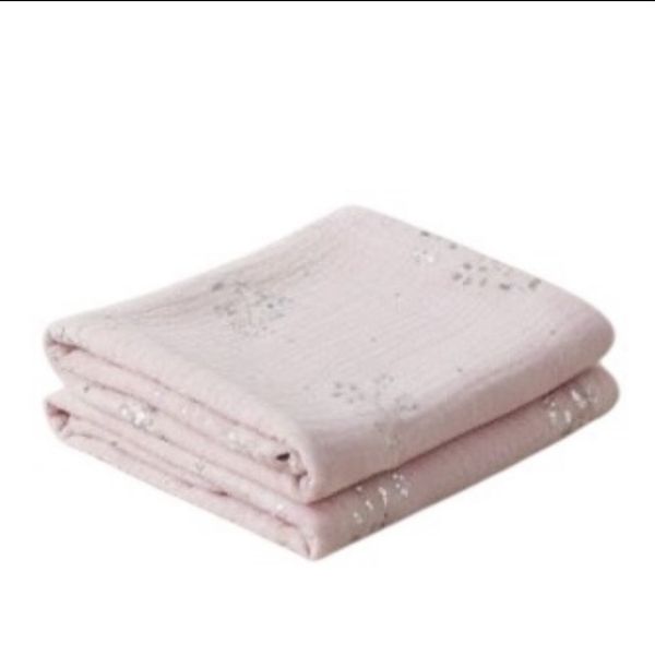 1 x Pink Silver Star Baby/Toddler Muslin Throw L