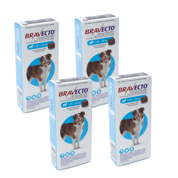 Bravecto Chewy Tablet-Large Dog (>20-40Kg) -Tick&amp;Flea, Fast Acting - 4 Pack