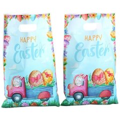 50 Piece - Happy Easter Gift Bags with Bunny Truck Design - Blue