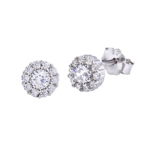 Silverbird 925 Sterling Silver Scalloped Halo Cubic Zirconia Stud Earrings