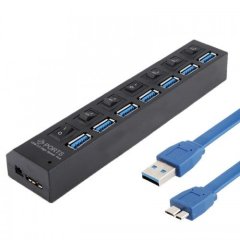 7 Ports USB 3.0 Hub with Independent Switch – Black colour