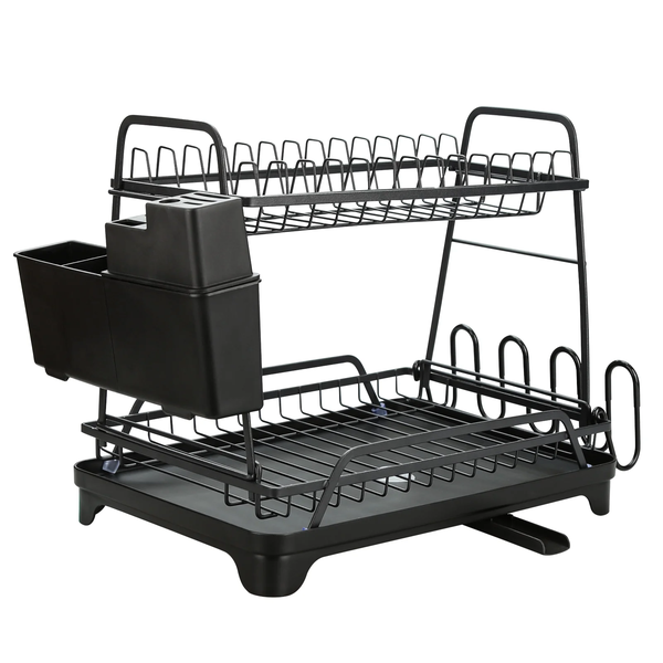 2-Tier Dish Drying Rack With Cutlery Holder | Stainless Steel