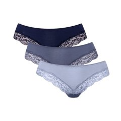 Secret Shield 3 Pack Lace Trim Brazilian Blue &amp; Grey Bikini Panties
