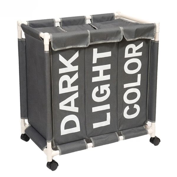 Grey Foldable Laundry Basket 3 Compartments