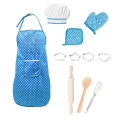 11 Piece Kids Apron Cooking Chef Dress Up Set -Blue
