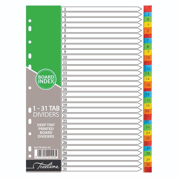 Treeline Divider 1 - 31 Printed Deep Tint Board Assorted - A4