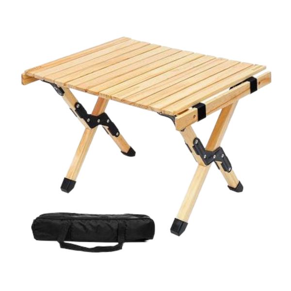 60CM Beech Wood Roll-Up Folding Camping Table Portable Picnic Table