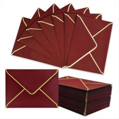 100 Pcs A7 Burgundy Invitation Envelopes with Gold Border 5X7 Inch