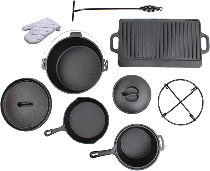 Chef's Choice 7-Piece Cast Iron Cookware Set - Premium Outdoor Cooking Pots