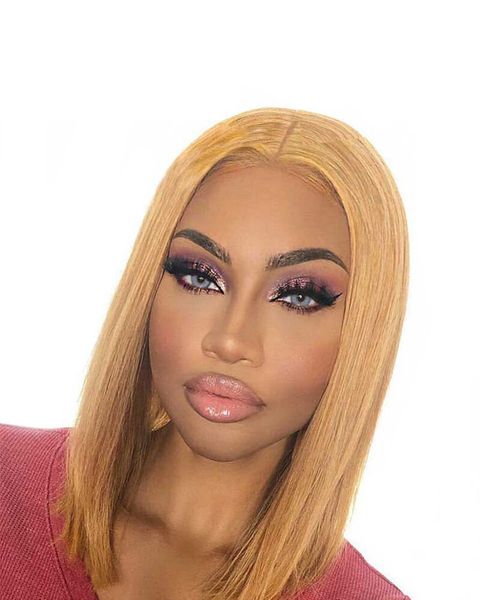 Virgin Human Hair - Glueless Full Frontal Bob Wig - Brown Colour