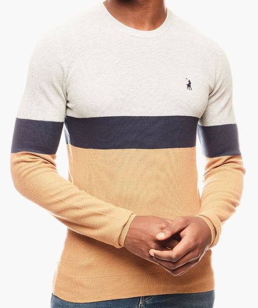 Polo Textured Stripe Crew Neck Polo Knitwear Camel