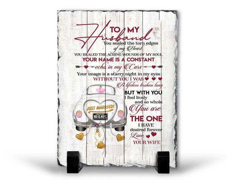 To My Husband JUST MARRIED Wedding Anniversary Gift Rock Slate