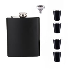 Set Of 6 9oz Stainless Steel Hip Flask, Funnel, &amp; Cups Set - Silver