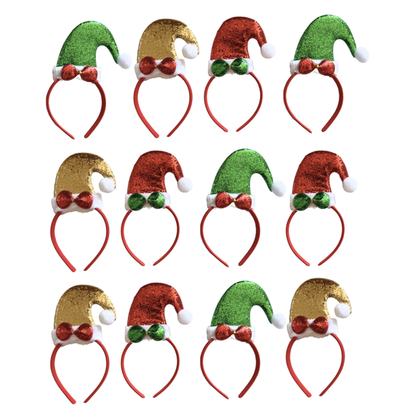 Pack of 12 Fun Christmas Headbands - Christmas Hats