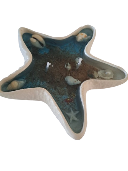 Hand Made Starfish Shell Gel Candle 14 cm Regular Blue-Transparent