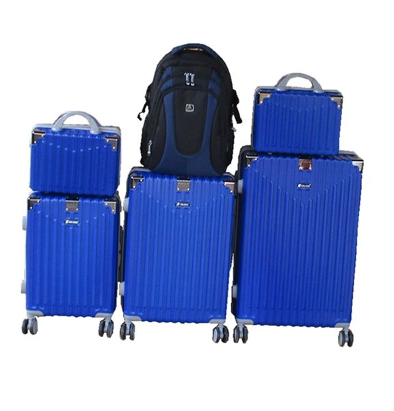 5-Piece Blue ABS HardShell Luggage Set with Spinner Wheels &amp;Travel Backpack