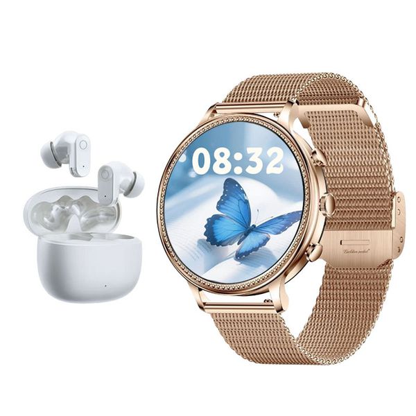 Smartwatch for Women &amp; Bluetooth Earphones - Rose Gold Gift Set