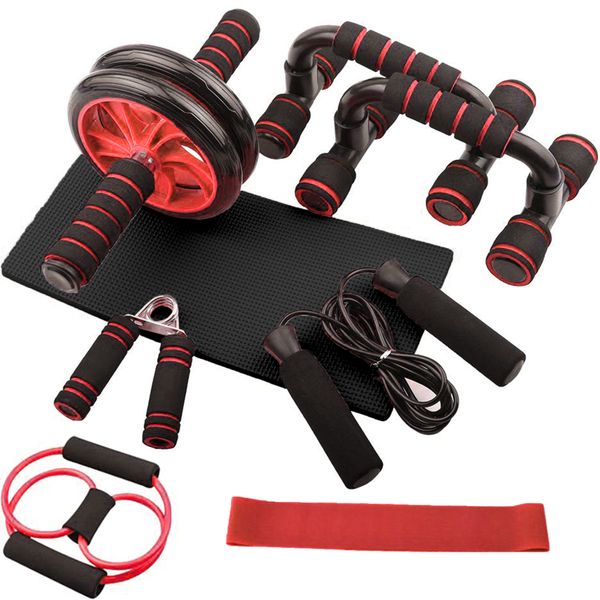 Fitness Set Abs Wheel Push-Up Bar Hand Gripper Jump Rope Resistance Band