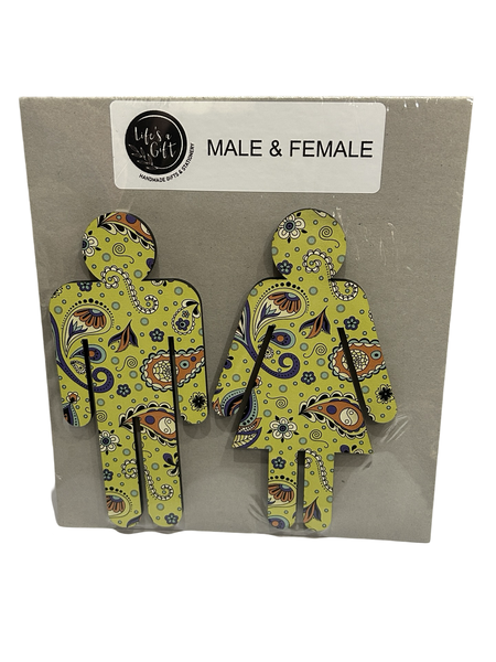Wooden His &amp; Her Wall Art - Colourful Flower Paetal Pattern on Yellow