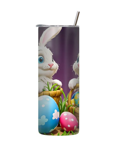 White Bunny 20 Oz Tumbler with Lid Straw Trendy Easter Bunny Egg Graphic181