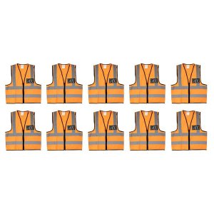 PIONEER SAFETY Vest Reflective Fluorescent Zip Pocket Medium ( 10 Pack )