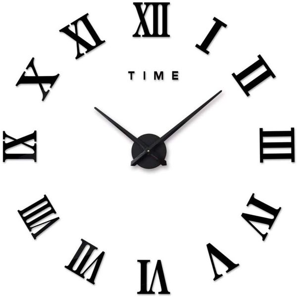 3D DIY Wall Clock Black Roman Numeral