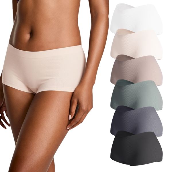 Lekkon Seamfree No-Show Ribbed Boyleg Lady Panties, Full-Coverage Underwear