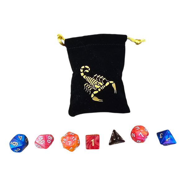 Gift Emporium RPG Dice Set with Velvet Dice Bag Scorpion Design 7Piece Set