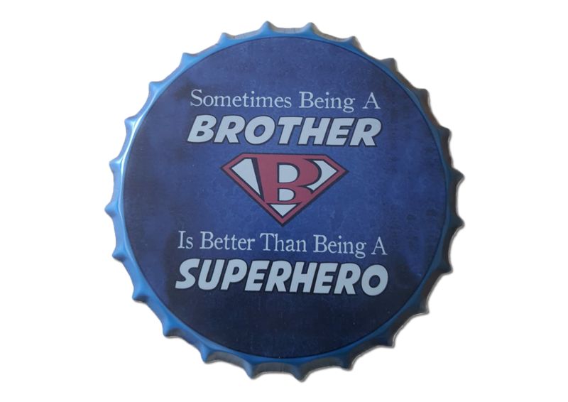 Vintage Weathered Look Decorative Wall Metal Bottle Cap Sign -Super Brother