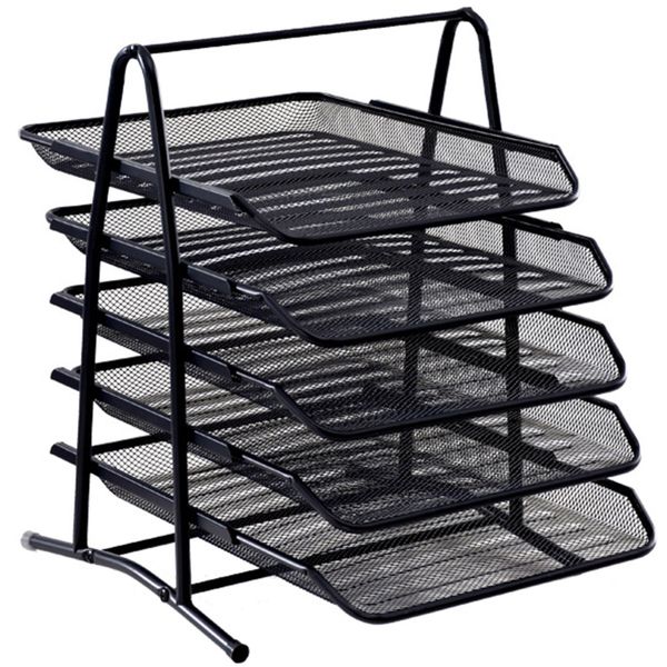 5-Tier Desk Paper Tray File Organizer, Document Rack with Sliding Trays